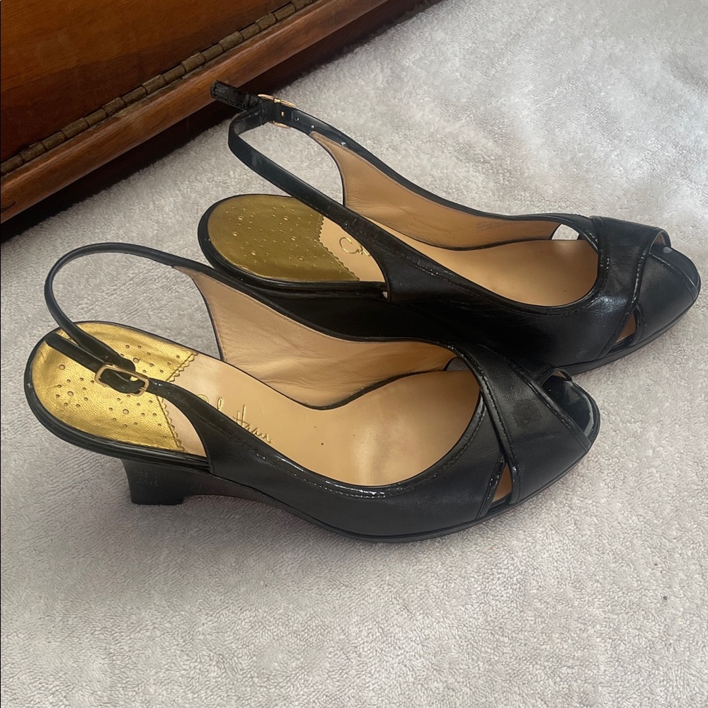 Cole Haan Black Peep-Toe Slingback Heels